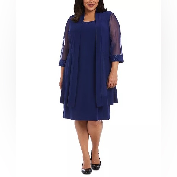 R&M Richards Shift Dress and Jacket set with Textured Detail and Sheer Panels - Picture 5 of 5